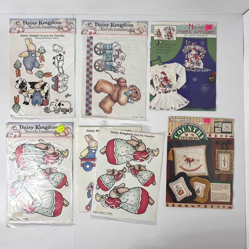 Vtg Lot Daisy Kingdom Iron On Transfers Fabric Applique Santa Farmyard Bunny